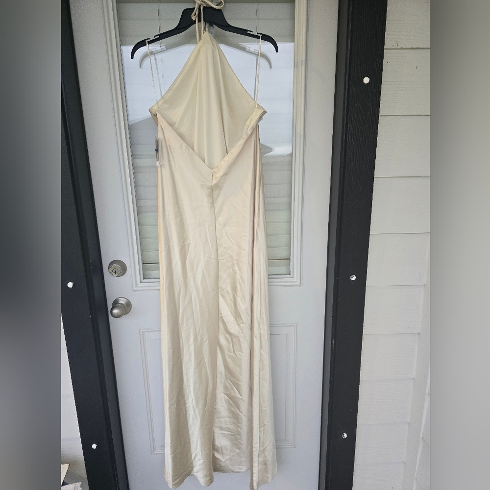 Morgan & Co Juniors' Halter-Neck Satin Slip Dress XL Cream Maxi Cocktail Bridal - Picture 13 of 15